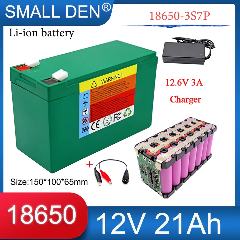 

12V 21Ah 18650 3S7P Lithium Battery Pack For 12.8V Sprayer Camera LED Lamp Player Camping Outdoor Spare Cells+12.6V 3A Charger