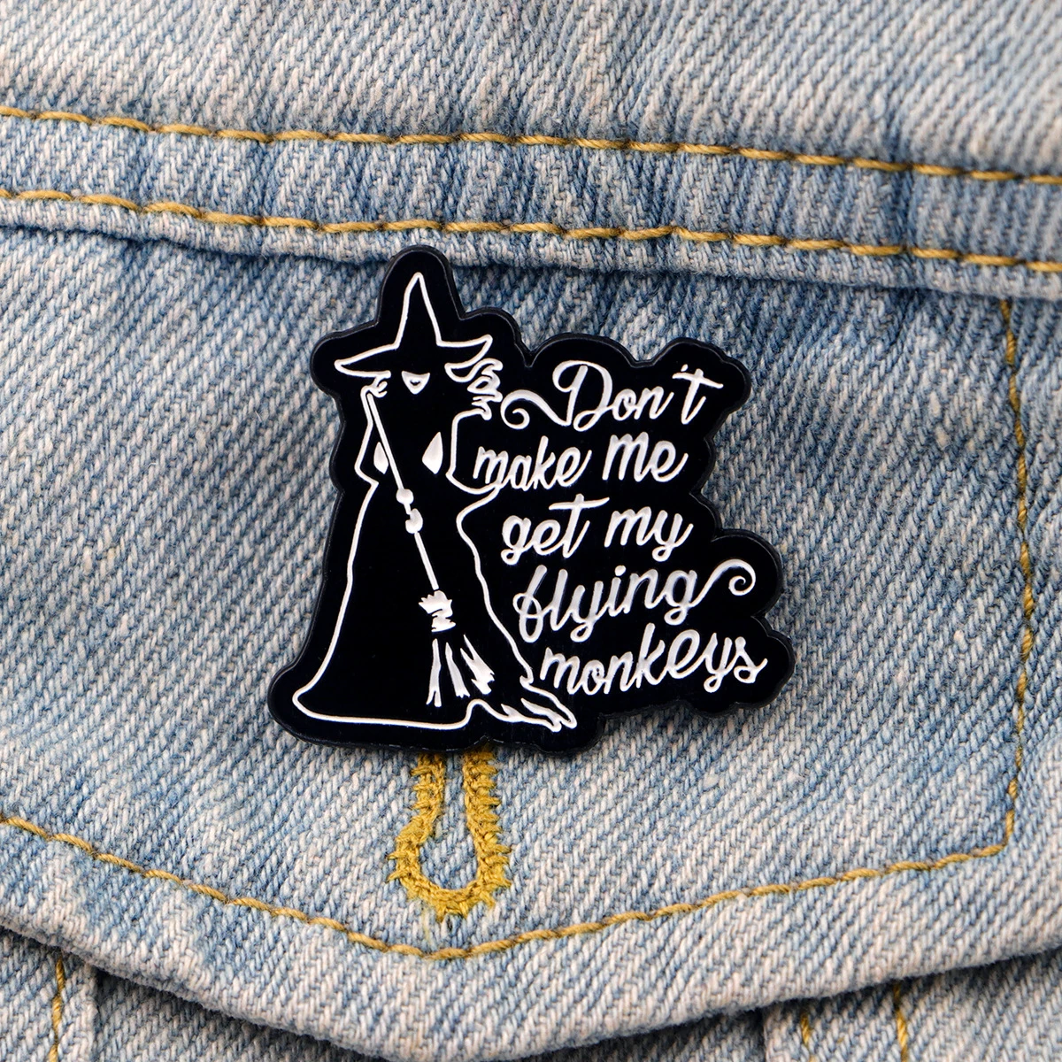 Black White Witch Quote Pin Badge Alloy Chest Chapter Clothing Backpack Accessory Fashionable Goth Style Lapel Pin