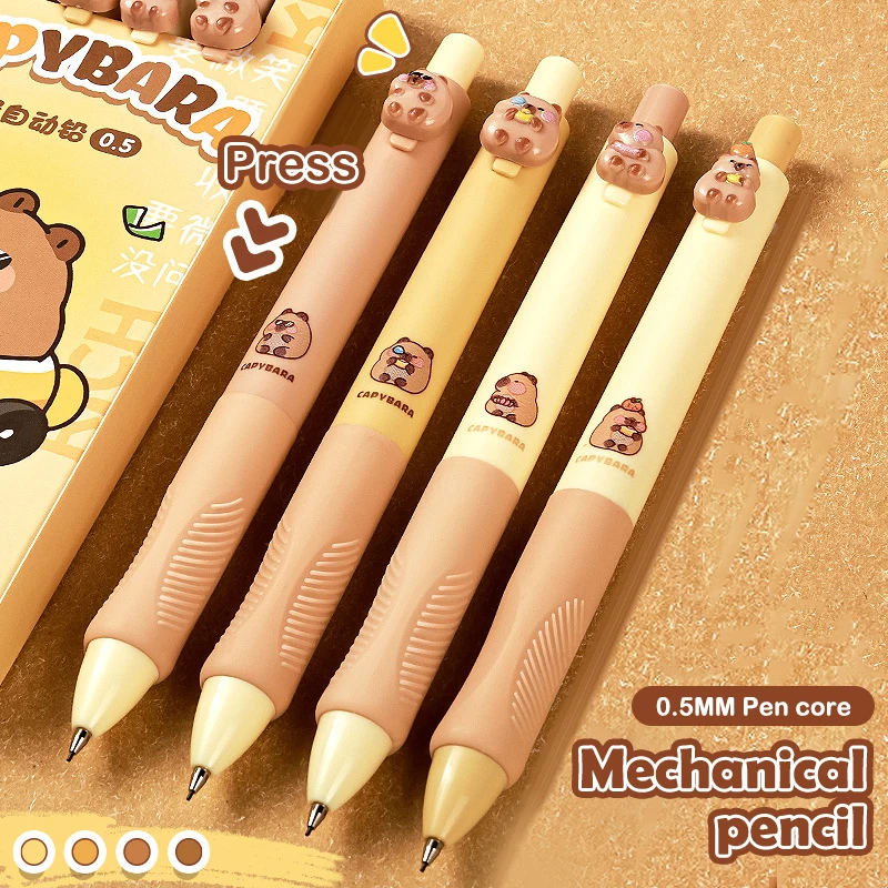 4PCS 0.5mm Mechanical Pencil Cute Capybara Panda Pencil Comics Design Drawing Writing Tool Sketch Pencil Student Supplies