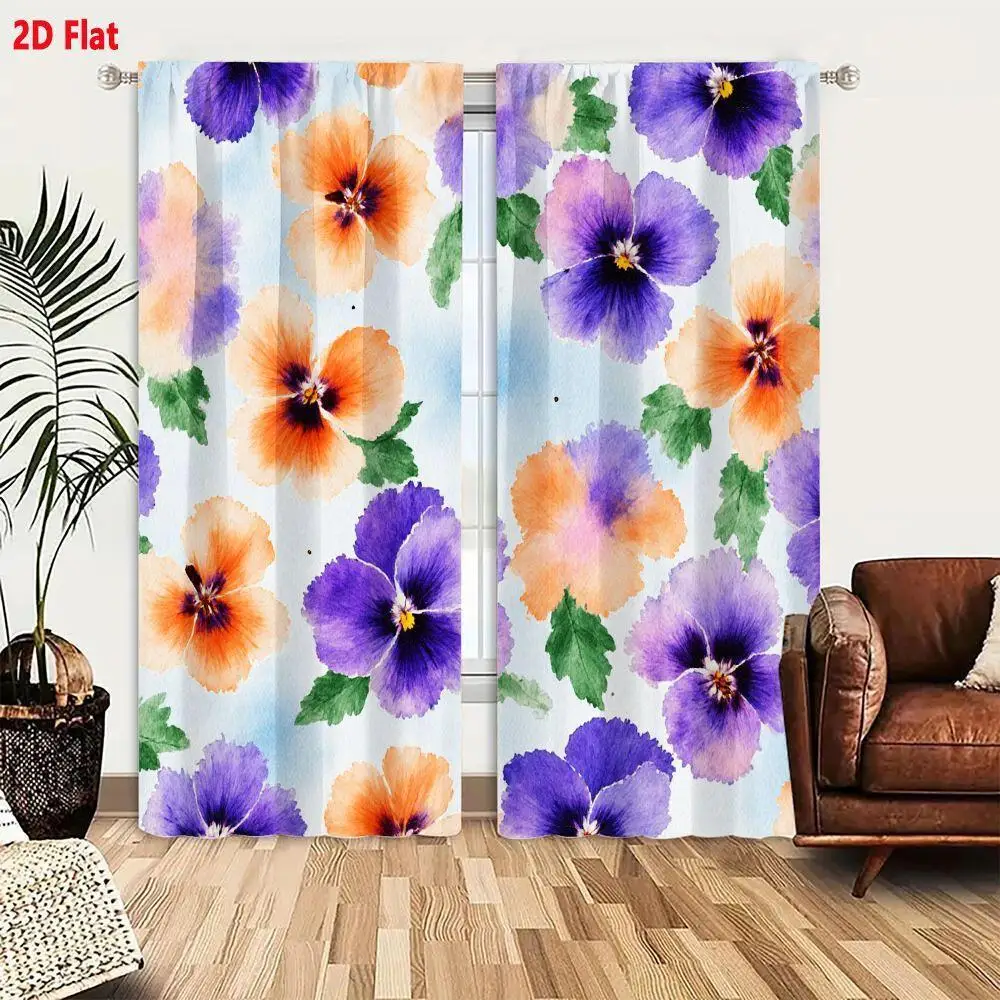 Floral Print Curtain Pair Boho Window Curtains for Living Room Home Decor Tropical Abstract Purple Orange Blue Large Size Curtai