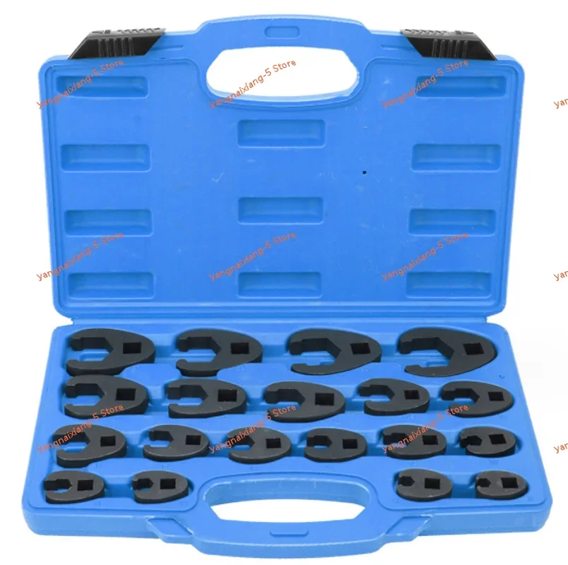 3/8” and 1/2” Drive Crowfoot Flare Nut Wrench Set, 19PC Metric Tool 8 to 32 mm Sizes , 3/8in and 1/2in Drive Ratchet