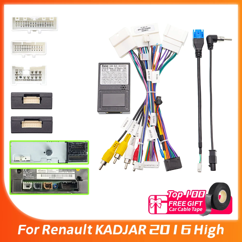 Raise Canbus Decoder für Renault KADJAR 2016 Hochleistungs-Android-Radio-Anschluss 16-Pin-Stecker Autoradio-Kabel