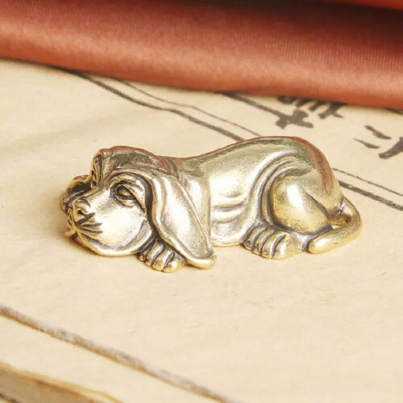 Solid Brass Dog Figurine Statue Animal Figurines Toy House Desktop Decoration US