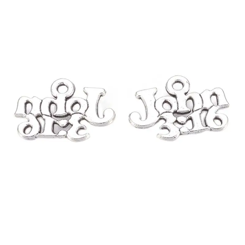 

100pcs/Lot Tibetan Style Antique Silver Plated John 3:16 Christian Charms Pendants Lead Free and Cadmium Free for Jewelry Making
