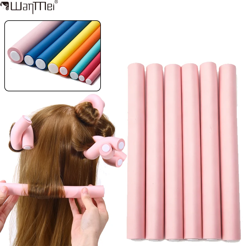 6pcs/pack New Oversize Flexible Curling Twist Flexi Rods Hair Curlers Set Twist Foam Hair Rollers DIY No Heat Hair Rods Rollers