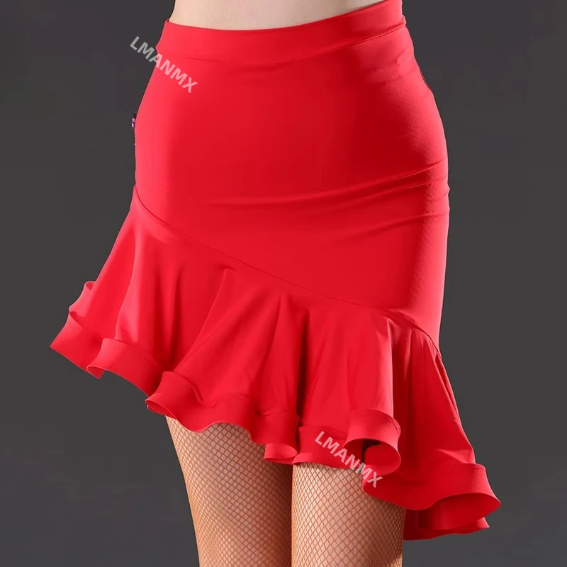 Nieuwe Latin dansrok voor volwassenen, visgraatrok voor dames, onderste kleding, oefenoutfit, onregelmatige halve rok, prestatie-outfit