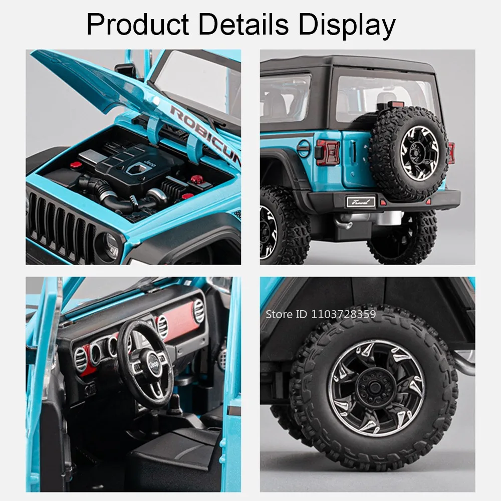 Escala 1:24 wrangler mamute veículo off-road modelo brinquedos liga diecast som luz portas abertas puxar para trás ornamento para crianças presentes