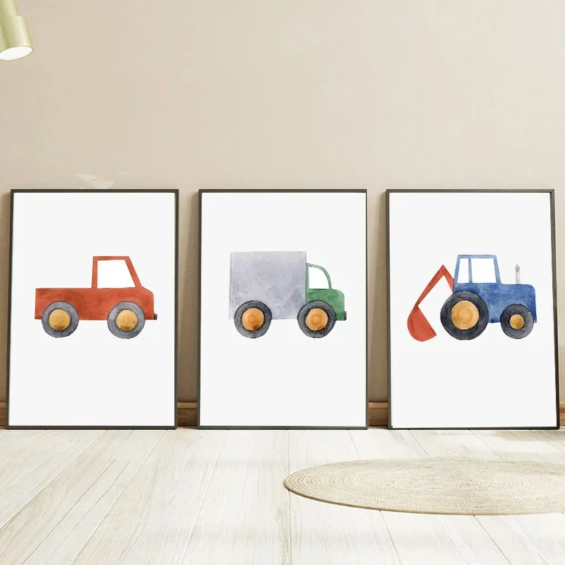 Frameless canvas paintings,Fire Truck Airplane Rocket Car Cartoon Wall Art Canvas Painting Nordic Posters And Prints Pictures Fo