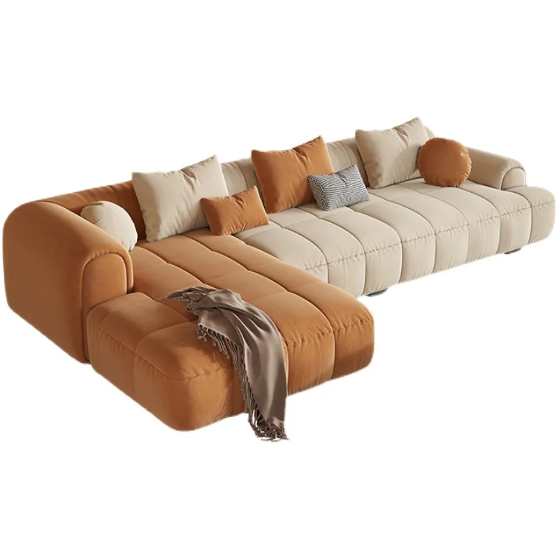 #Italian Popular Fabric Sofa Cream Style Small Apartment Tech Cloth Straight Corner Puff Sofa Combination