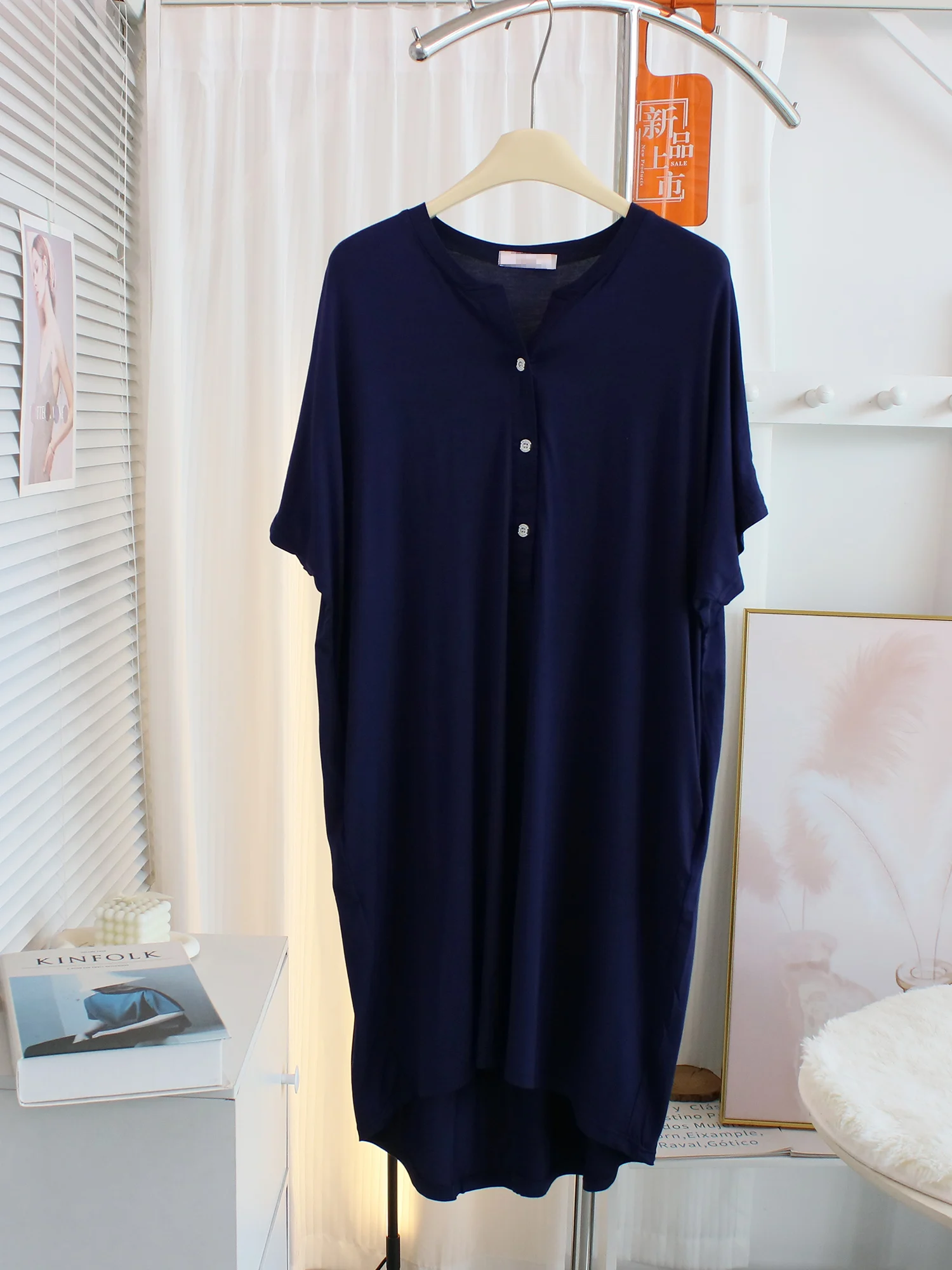 Simple Style Loose Modal Short Sleeve Dress Women Summer over Knee Mid-Length T-Shirt Dress plus Size Home Clothes Nightgown