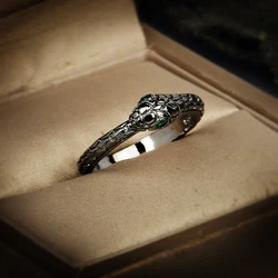 Vintage 925 Stamp Colour Snake Wave Winding Rhinestone Zircon Adjustable Exaggeration Metal Rings For Women Party Gift