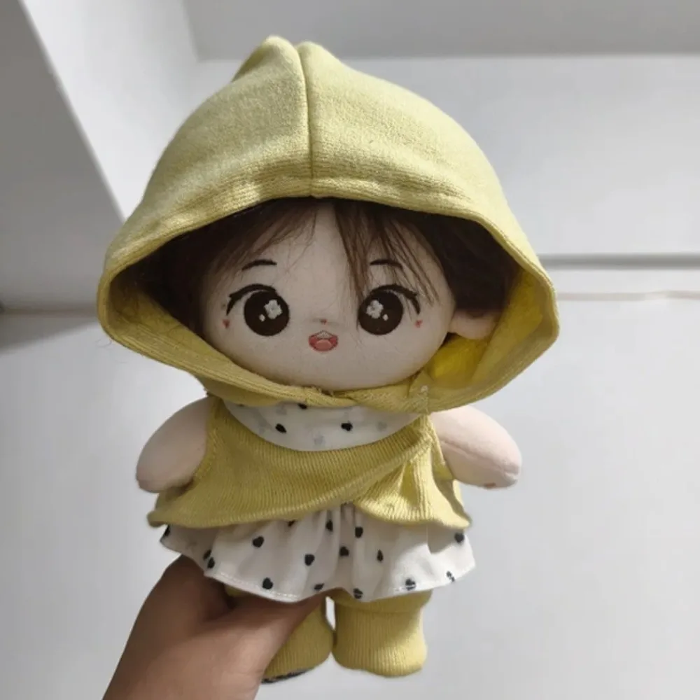 Elven manto 20cm algodão boneca roupas saia chapéu amarelo bonito roupas de boneca vestir-se com sapatos roupas de boneca de algodão
