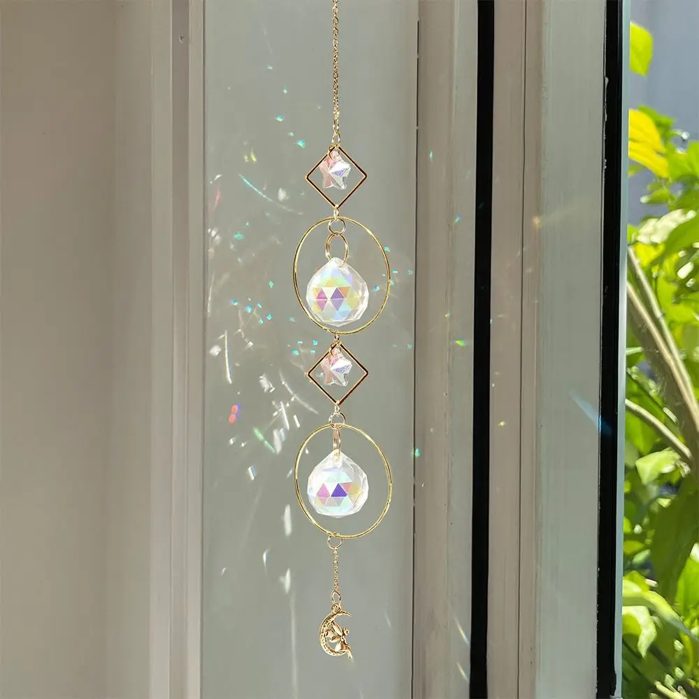 Festival Gift Moon Crystal Pendant Stars Creative Wind Chime Prismas Colourful Rainbow Catcher Outdoor