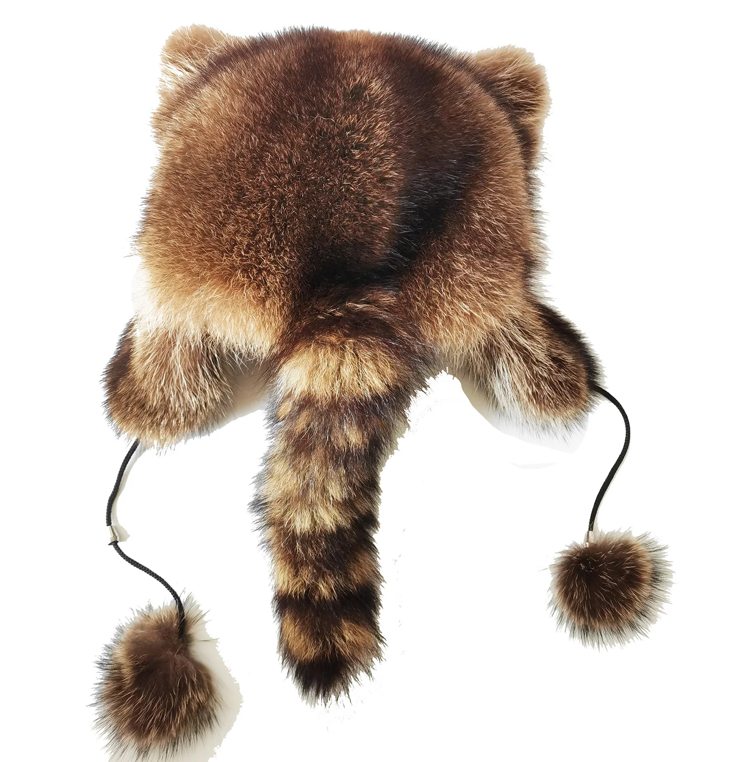 Warm Ear Protection Hat Real Raccoon Fur Cap Tail Women Natural Raccoon Fur Caps  Hats for Winter Thick Warm Ears Fashion Bomber