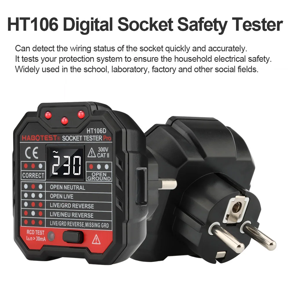 HT106 HT107 Steckdosentester Pro Spannungstest Digitalausgang Steckdose Erkennen Sie US/UK/EU Stecker Ground Zero Line Stecker Polarität Phasenprüfung – Detail 17