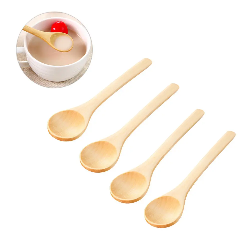 10pcs Food-Grade Wooden Spoons with Long Handle for Stirring Honey, Pudding, Cooking, Sautéing & Mixing
