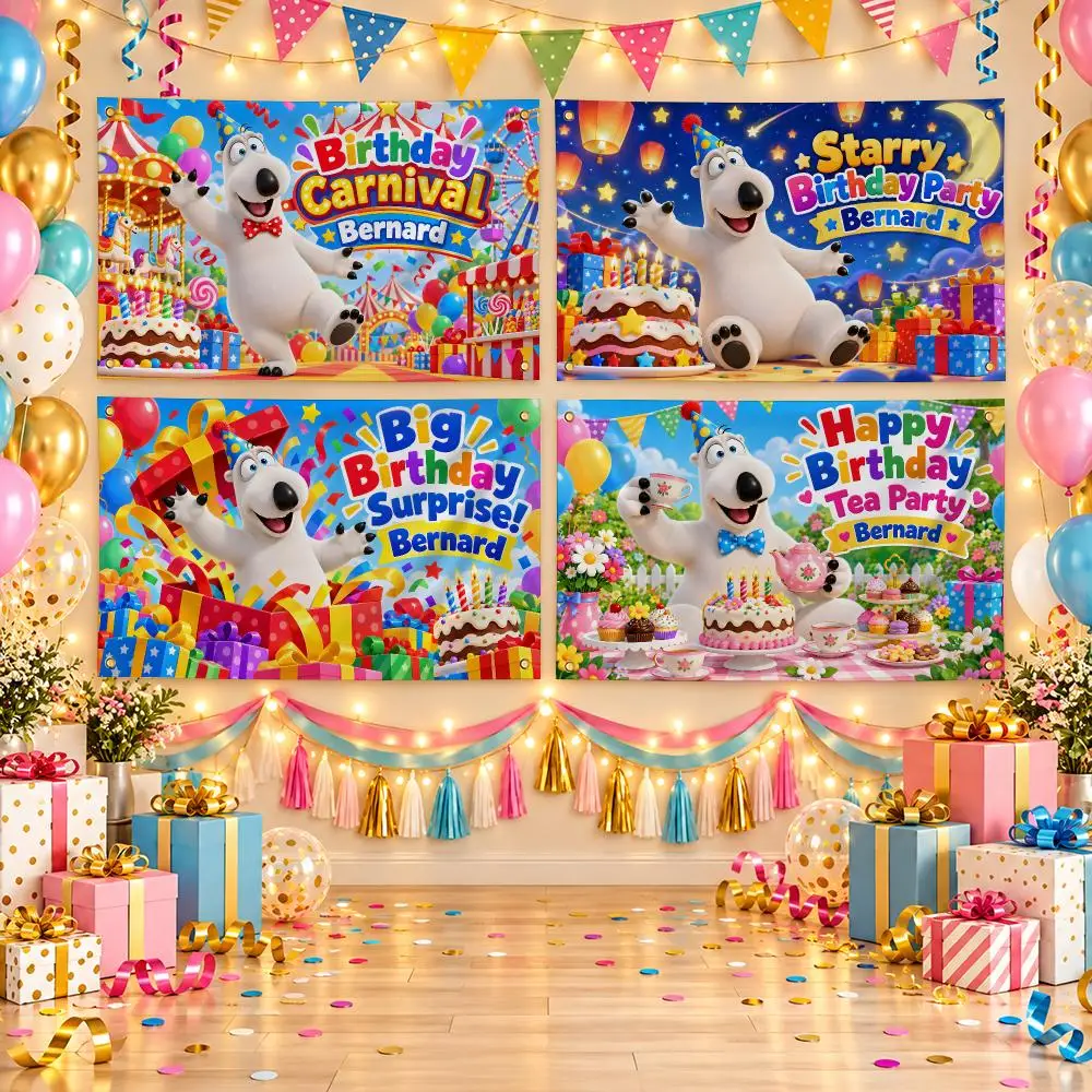Kids Cartoon Bernard Flags Birthday Party Flags Decorative  Banner for Outdoor Garden  Party Home Wall Hanging Decor