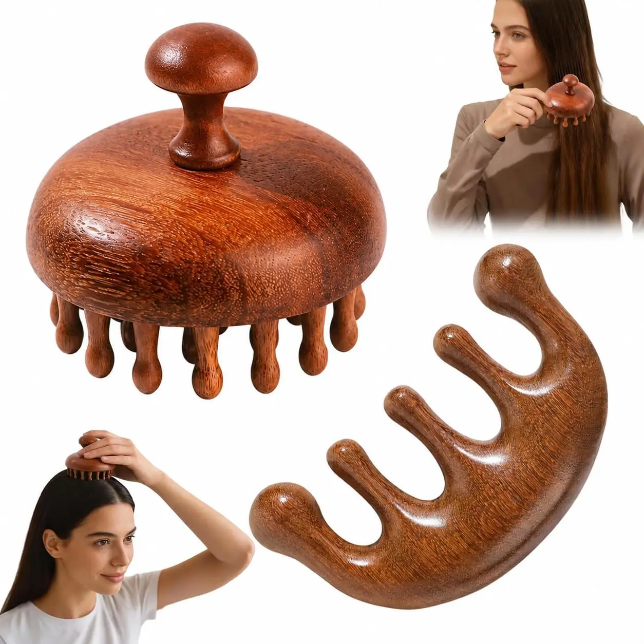 Wooden Scalp Massager Hair Care Tool Hair Brush Head Gua Sha Brush Portable for Home Spa & Stress Relief Gentle Scalp Care