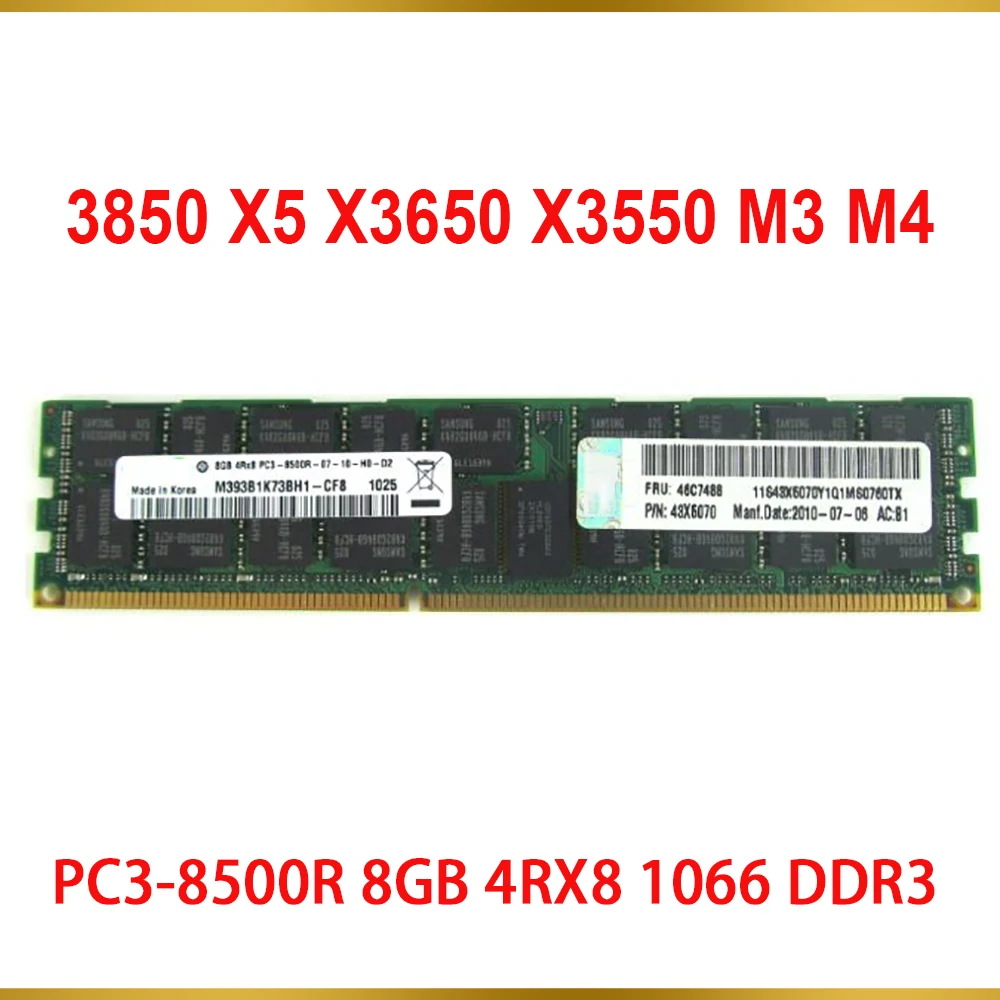 

1PCS Server Memory 3850 X5 X3650 X3550 M3 M4 For IBM RAM 49Y1398 49Y1416 46C7488 46C7482 43X5070 PC3-8500R 8GB 4RX8 1066 DDR3