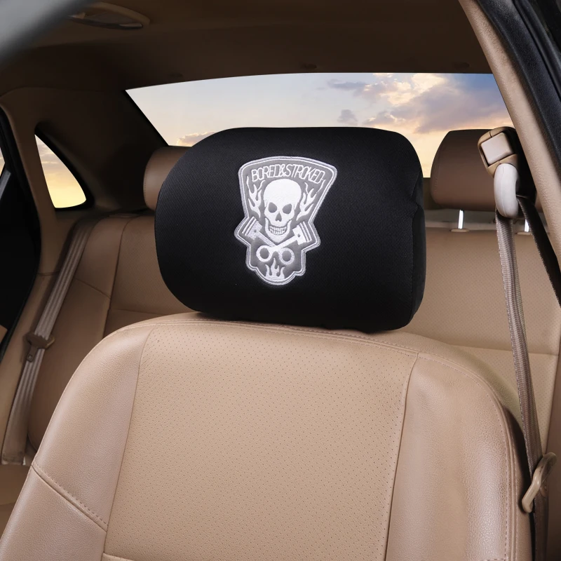 AUTOYOUTH Individuality Car Seat Headrest Cover Skull Pattern 3 Colors Optional Universal Headrest Cover Car Interior