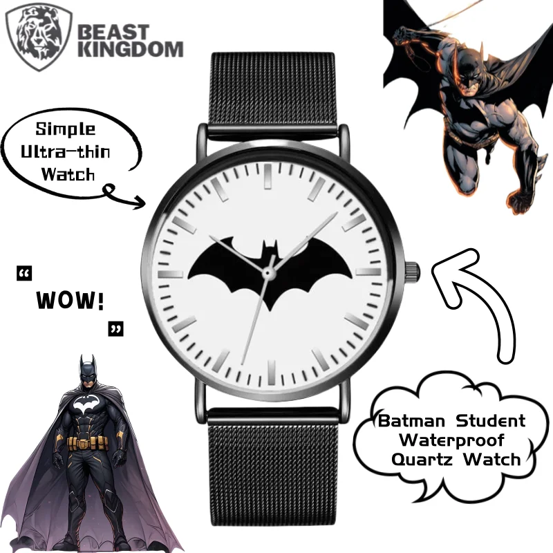 BeastKingdom Justice League Batman شخصية عصرية بسيطة رفيعة للغاية وحزام من النايلون هدية ساعة كوارتز مقاومة للماء للطلاب