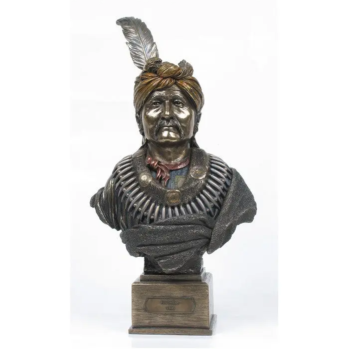 Statue de chef indien amérindien, finition bronze, sculpture en résine de guerrier tribal, décoration pour la maison ou le bureau, objet de collection, cadeau