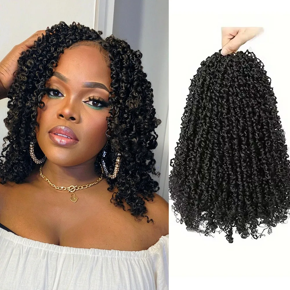Yanky Twist Crochet Hair 12 Inch 8 Packs 20 Strands/Pack Pre-Looped Synthetic Crochet Braids, Fluffy Spring Mini Twist Passion Twist Natural Black Braiding Hair for Women