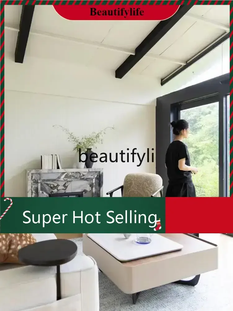 

D80 Rare blue grain/Turkish marble feeling simulated fire smart fireplace solid wood storage