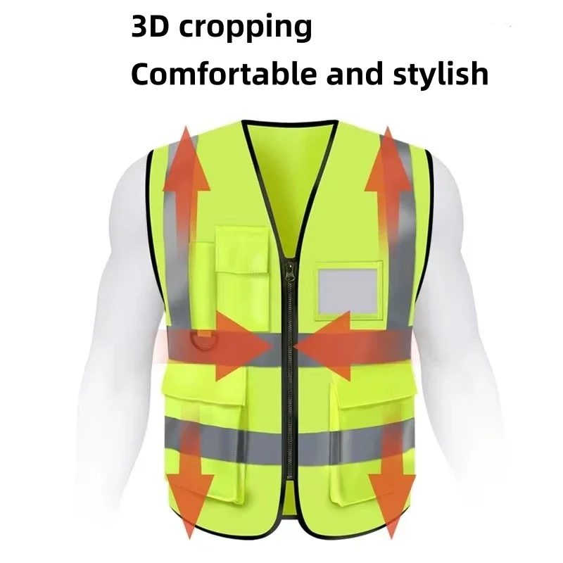 Cycling Clothing Safety Reflective Safety Vest High Visibility with Zip Front Pockets Security Cycling Wear Jacket Large Size