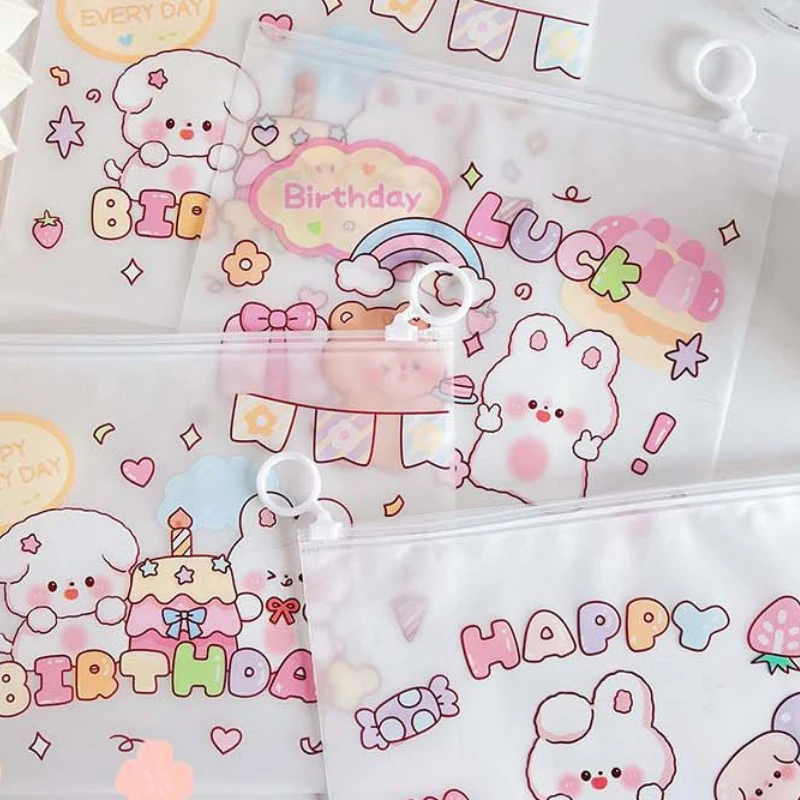 10PCS Cartoon Pattern Zipper Storage Bag Cute Printing Small Items Cosmetics Storage Bag Frosted Self Sealing Packaging Bag