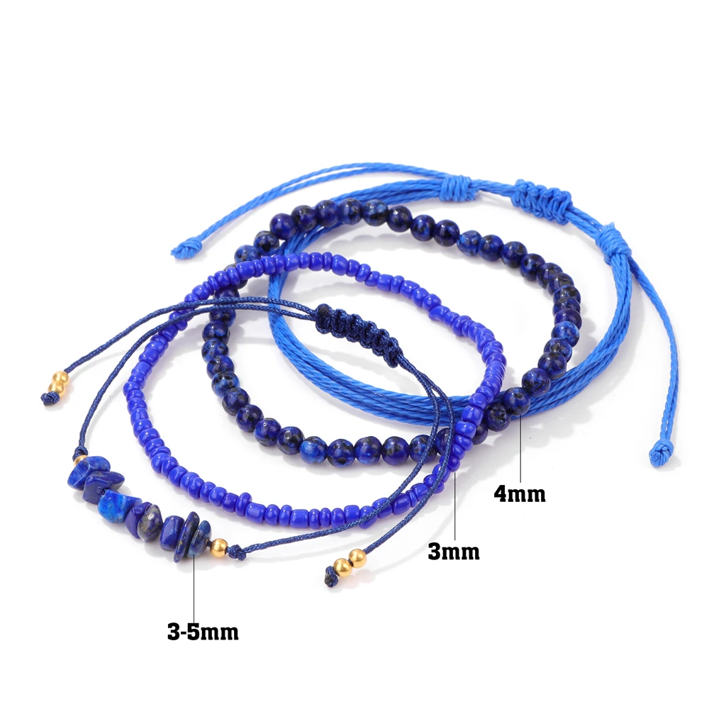 Natural Aquamarines Stone Beads Rope Bracelet Handmade 4pcs/set Multi-Layer Cord String Surfer Bracelets For Women Men Jewelry