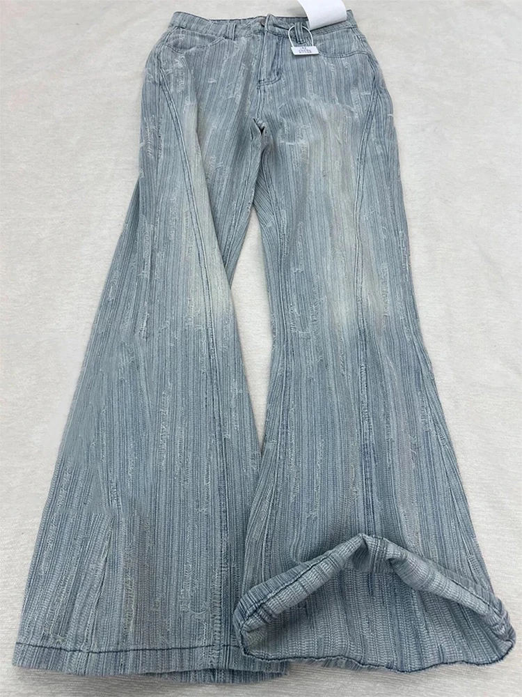 

Джинсы с высокой талией и расклешенным низом для женщин, весна-лето, светлые, с вышивкой, больших размеров, свободного кроя, джинсовые брюки-клеш