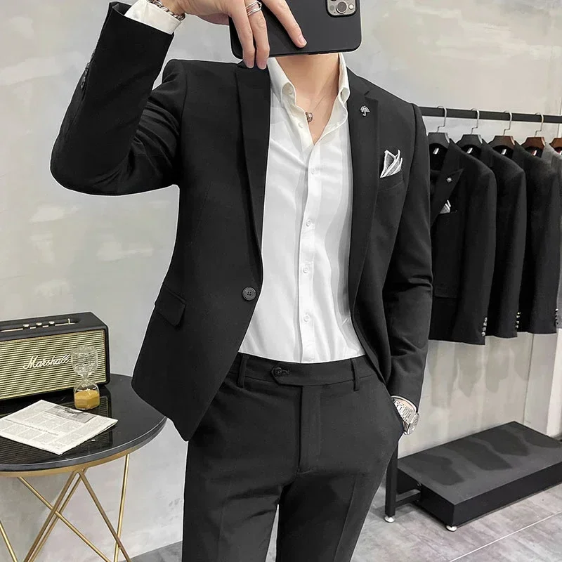 

Men's Suit Jacket with Pant Formal Slim Fit Business Work Wedding Stage Tuxedo Fashion Best Men Social Dress 2 Pieces Sets