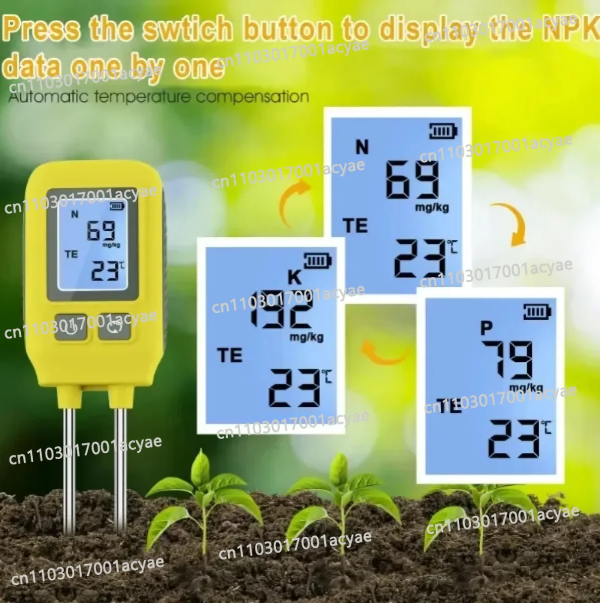 phosphorus and potassium temperature sensor, compost temperature measurement, soil thermometer 4 in 1