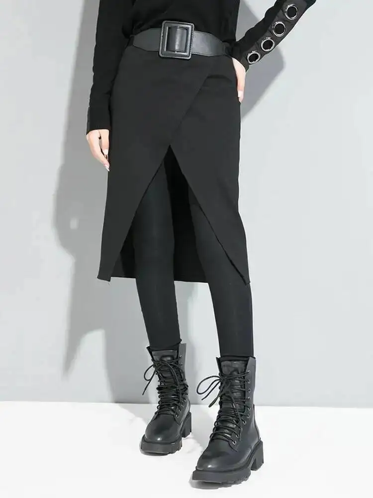 Elastic High Waist Black Stitch Long False Two Trousers New Loose Fit Pants Women Fashion Spring Autumn 202 ZXAD