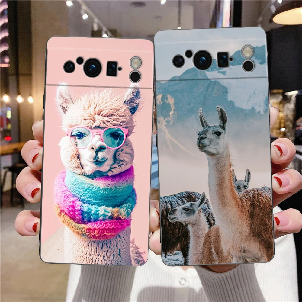 Phone Case For Google Pixel 9 8 8A 7 7A 6 Pro XL 6A 5G Black Soft Shockproof Back Cover TPU Shell Kawaii Alpaca lovely