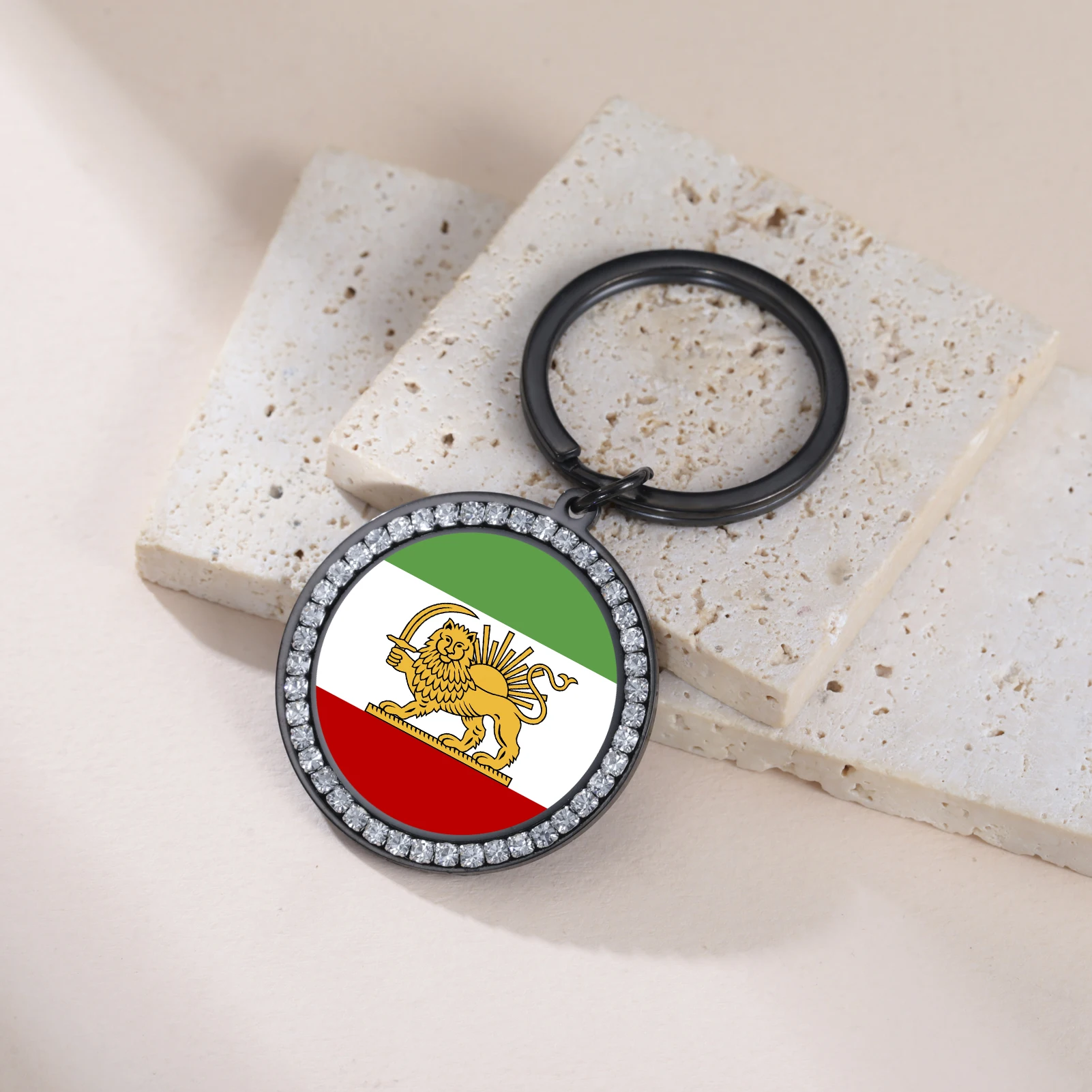LIKGREAT Persian Empire Lion and Sun Keychain for Men Women Iran Jewelry Historical Persian Keyring Stainless Steel Accessories