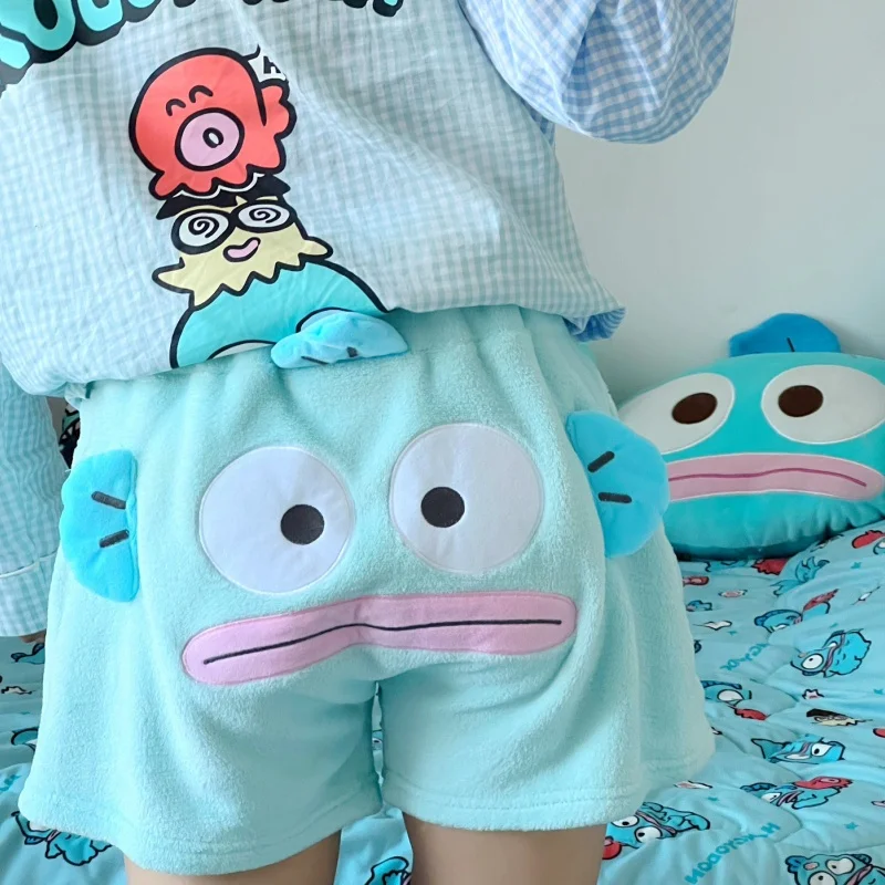 

Шорты с забавной вышивкой Sanrio Hangyodon уродливые рыбки кавайные свободные летние шорты Hangyodon Sanrio аниме периферийная одежда для пар