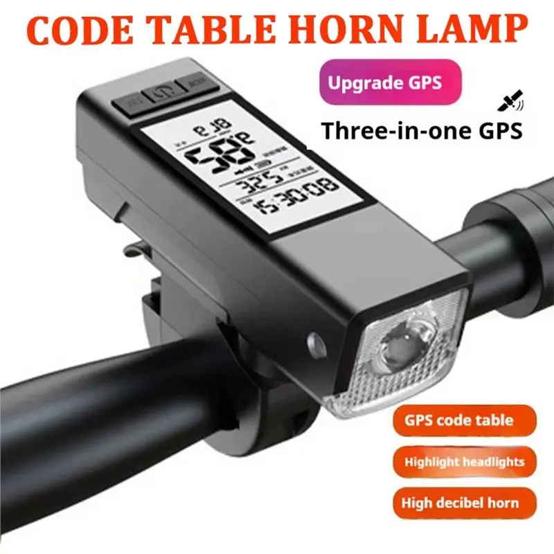 CGDS-Bicycle Front Light With Horn 3 In 1 GPS Wireless Computer Bike Speedometer Headlight Flashlight