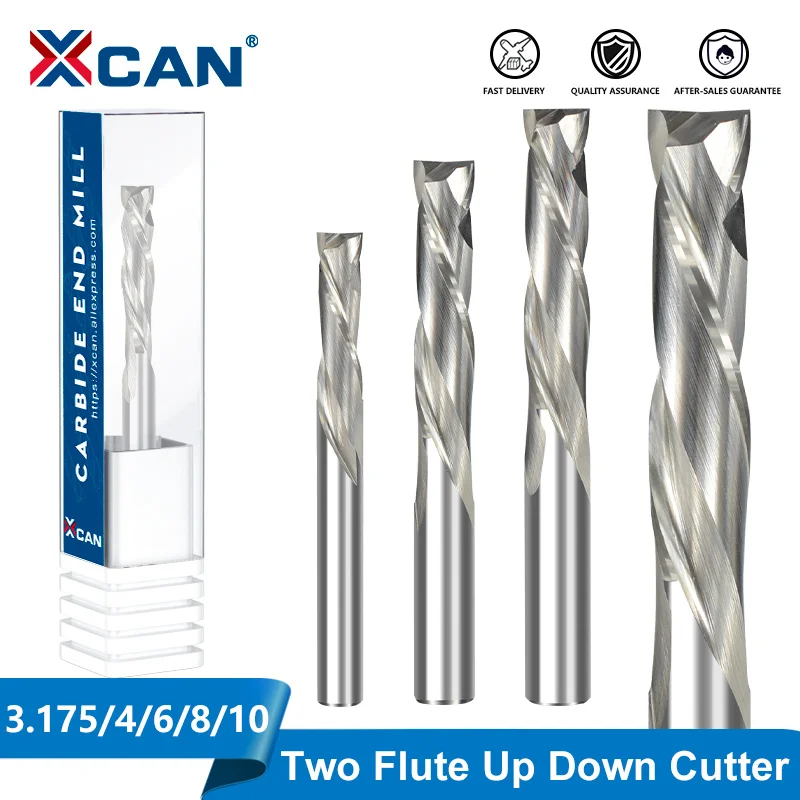 Xcan para cima para baixo cortador 3.175/4/5/6/8/10mm shank cnc router bit para trabalhar madeira 2 flauta carboneto de fim moinho de moagem de