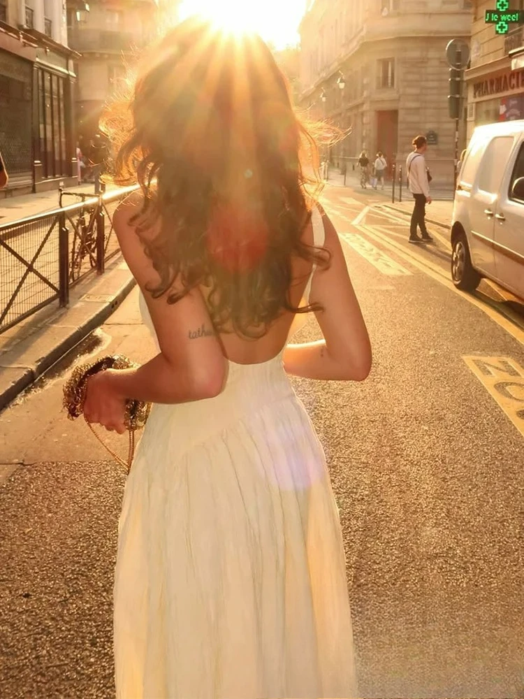 KONDALA Sexy Casual Chic Women Dress Solid Ruffles Cami Long Dress New Fashion 2025 Spring Summer Boho Party Female Dress