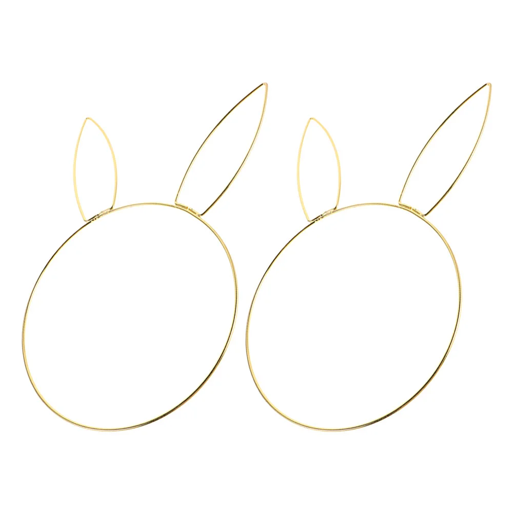 

2 Pcs Rabbit Head Hoop Bunny Wreath Easter Ornaments Tinsel Metal Ring Decorative Artificial Door Electric Wire