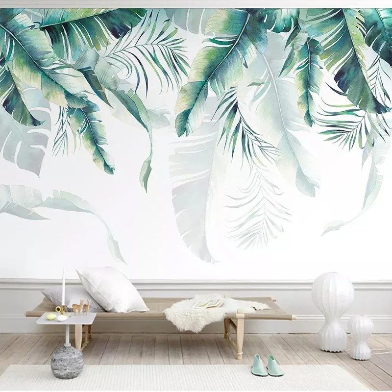 Photo Wallpaper Modern Nordic Minimalist Hand Painted Banana Leaf Mural Wall Colth Living Room TV Sofa Background Wall Painting