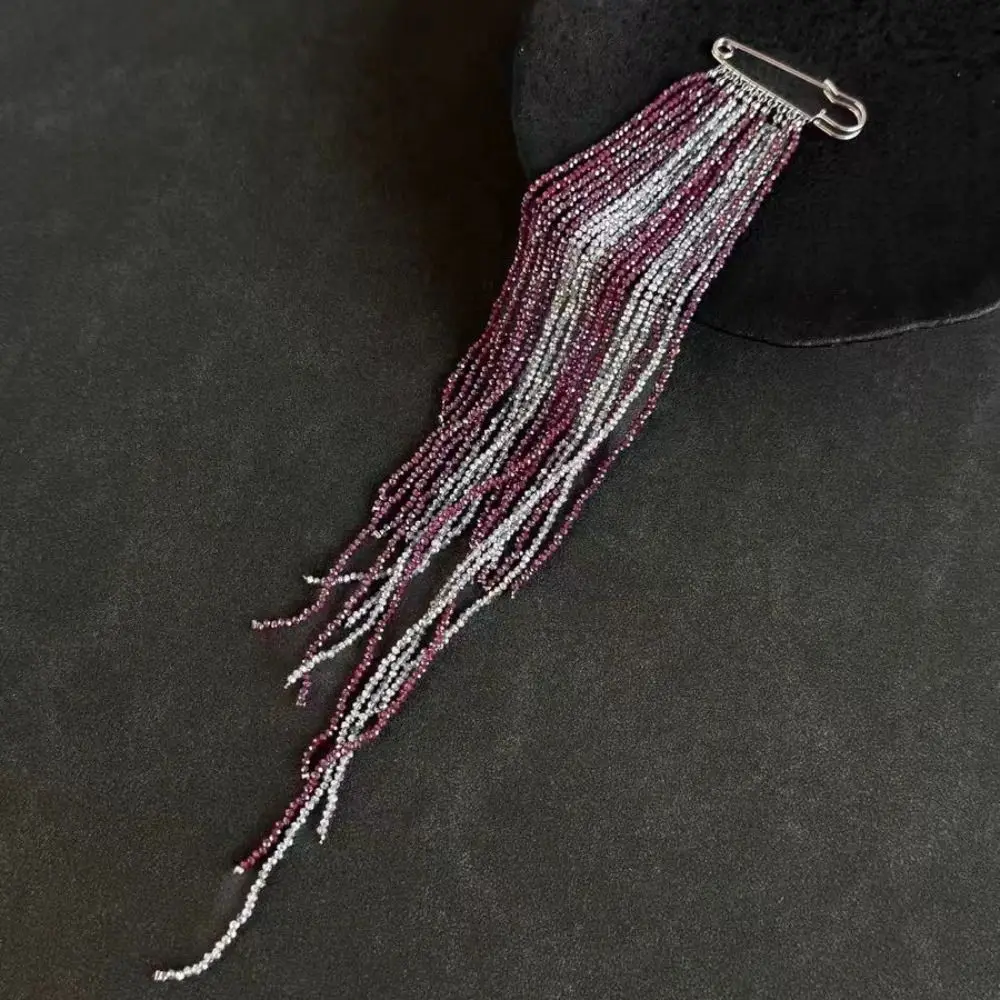 Alloy Tassel Chain Brooch Water Droplet Fringe Jewelry Accessories Clothing Tie Pin Exaggerated Gold Color Bead Fixed Ornament