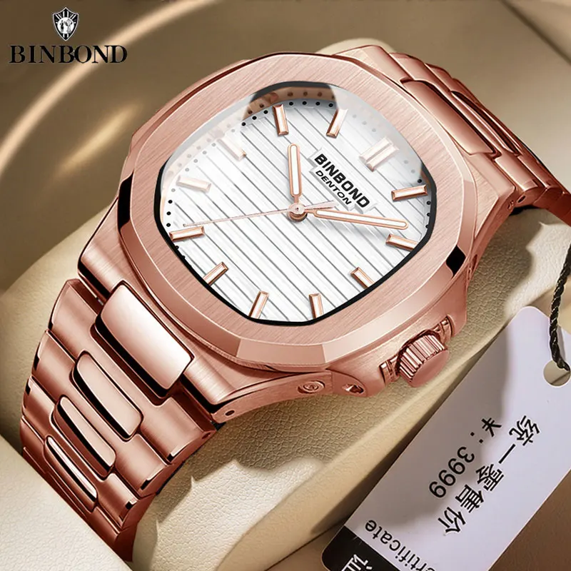 BINBONG B1885 Business Men's Quartz Wristwatch 30M Waterproof Luminous Hands Stainless Steel Band Watch for Men Daily Office