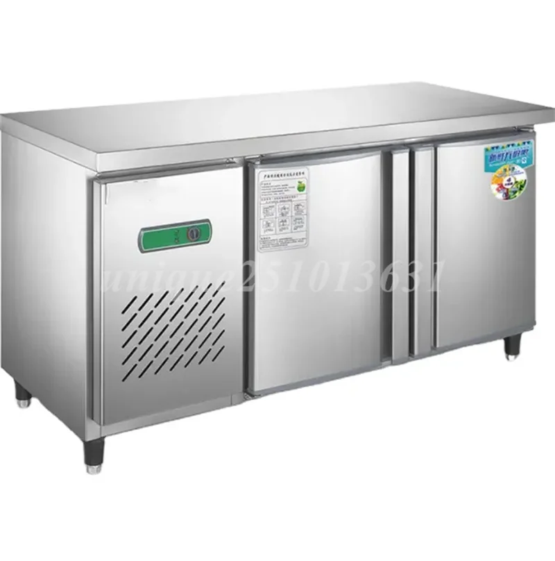 Commercial Stainless Steel Ice Cream Milk Tea Coffee Shop Bar Counter Kitchen Work Table Fridge Refrigeration