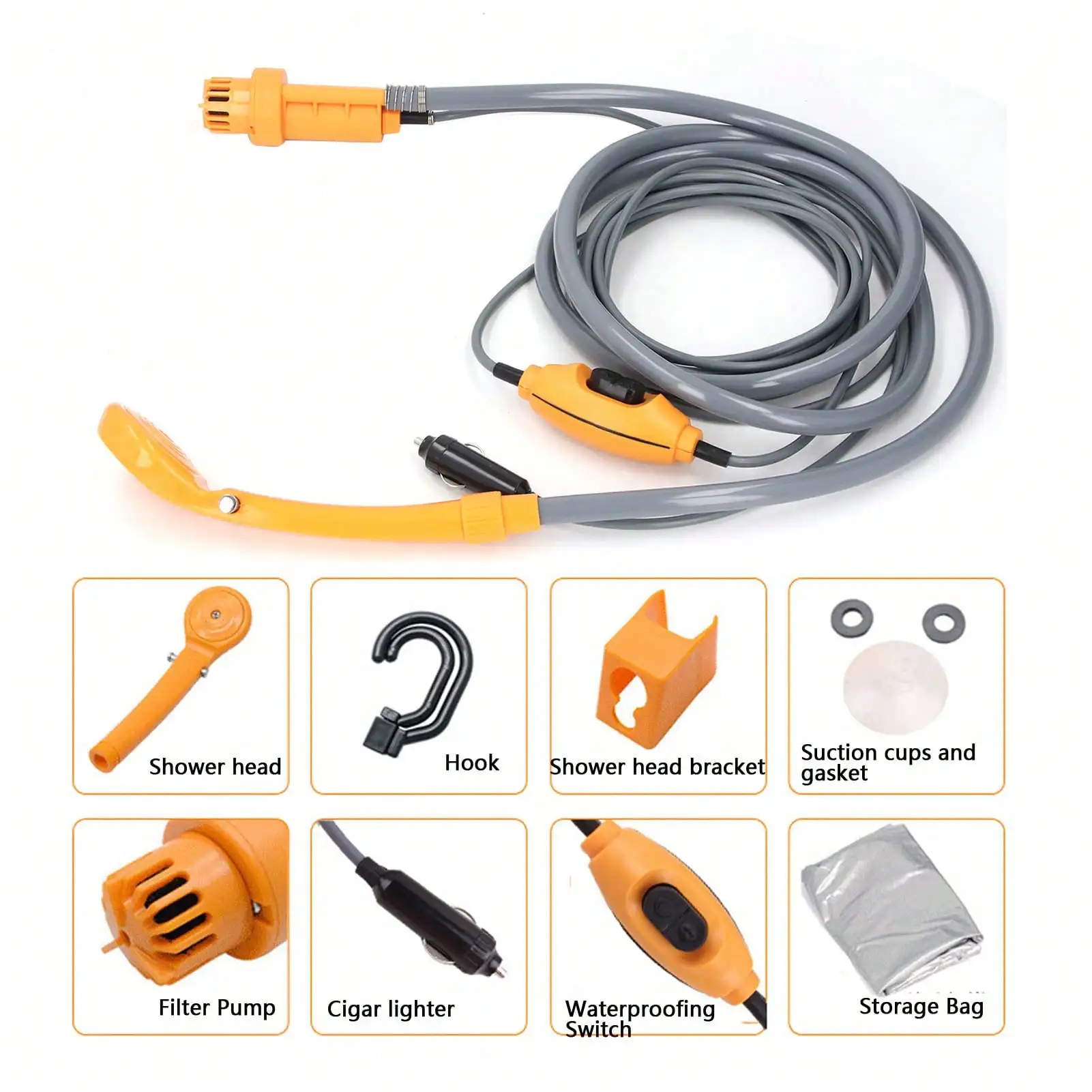 

Car Plug Shower Kit 36W Portable Electric Vehicle Mounted Shower Kit for Outdoor Camping Car Washing Irrigation Orange