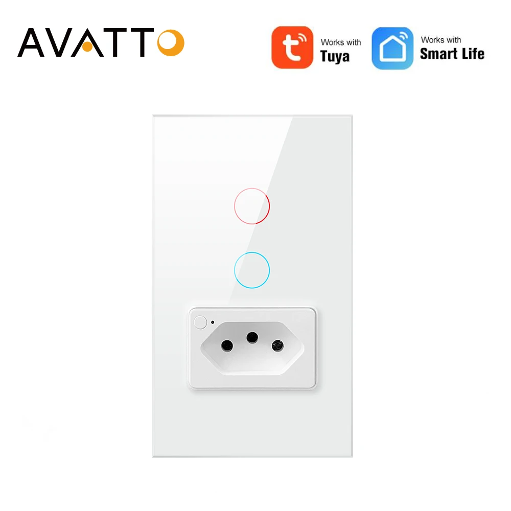 AVATTO Tuya WiFi/Zigbee Smart Light Switch with Socket,Brazil Smart Home interruptor Wall Switch,Work for Alexa Google Home.