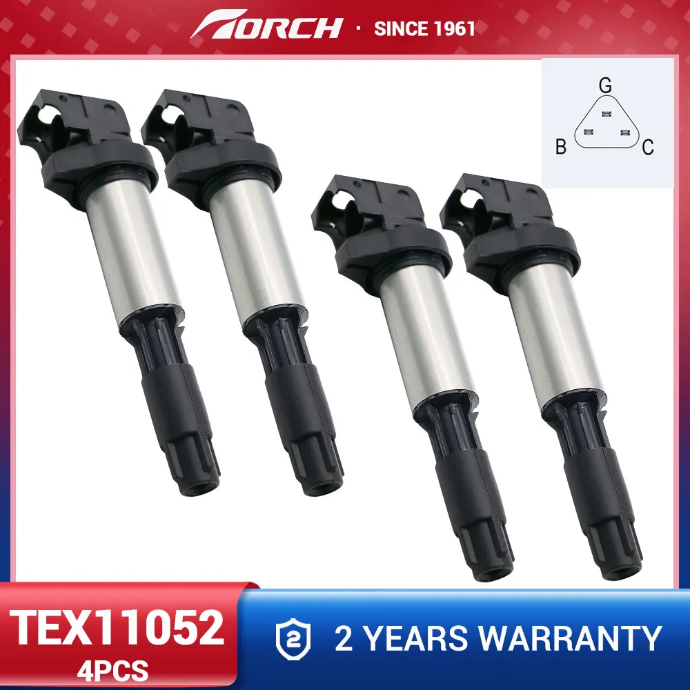 

4PCS Ignition Coil Torch TEX11052 Replace for 597091 0221504100 12137594938 0221504464 12130495289 12131712219 12131712223 UF522