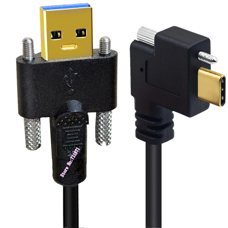 Cotovelo reto de ângulo reto com parafusos usb3.0 macho para usb tipo-c macho cabo de carregamento de dados para câmera industrial usb 3.0 tipo c